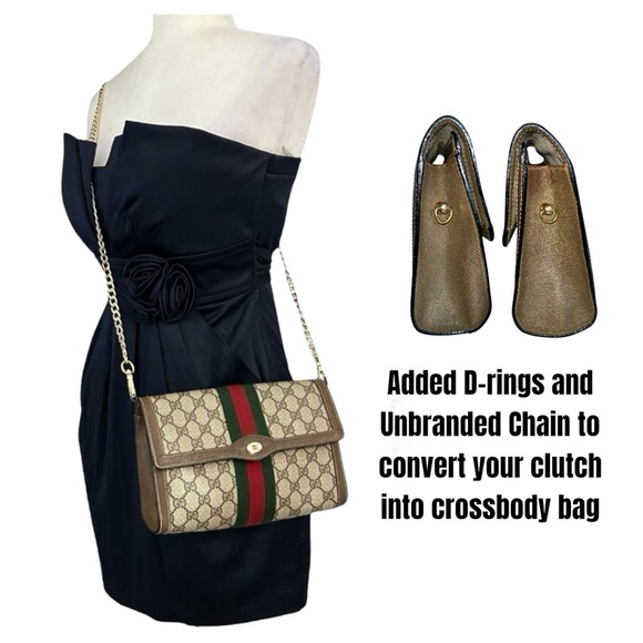 Vintage GUCCI PVC Leather Sherry Line Pouch Clutch Women’s Bag Brown Beige Used - Picture 5 of 17